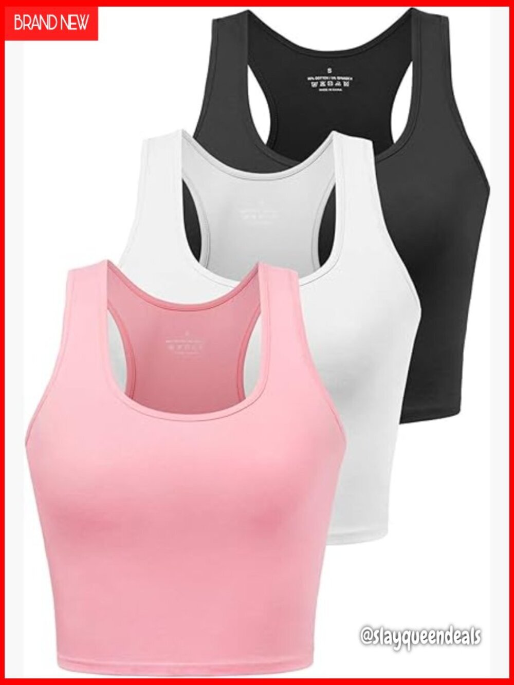3 Pack Cotton Spandex Crop Tank Tops Racerback Workout Yoga Running Shirts